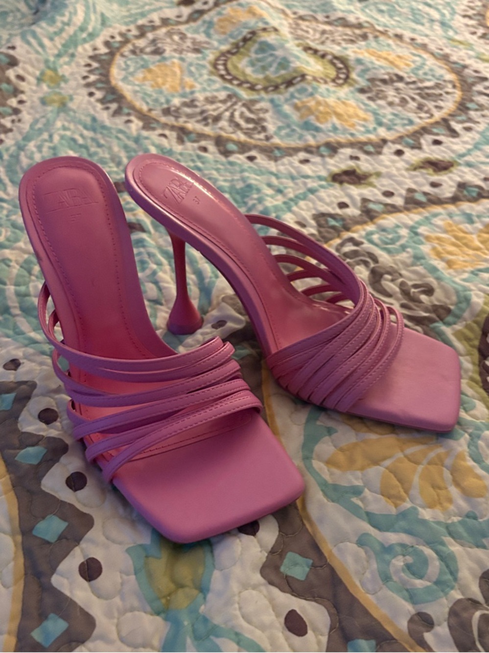 Zara Women's Pink Strappy High Heel Mule